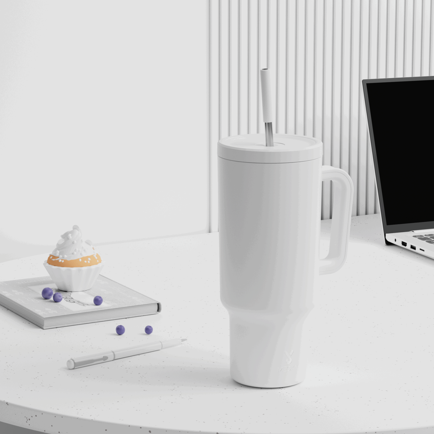 40oz Tumbler With Straw Monochrome Collection-White