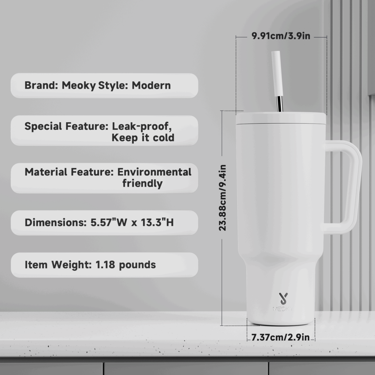 40oz Tumbler With Straw Monochrome Collection-White