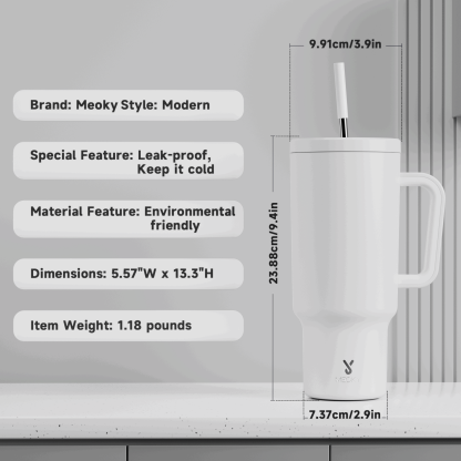 40oz Tumbler With Straw Monochrome Collection-White