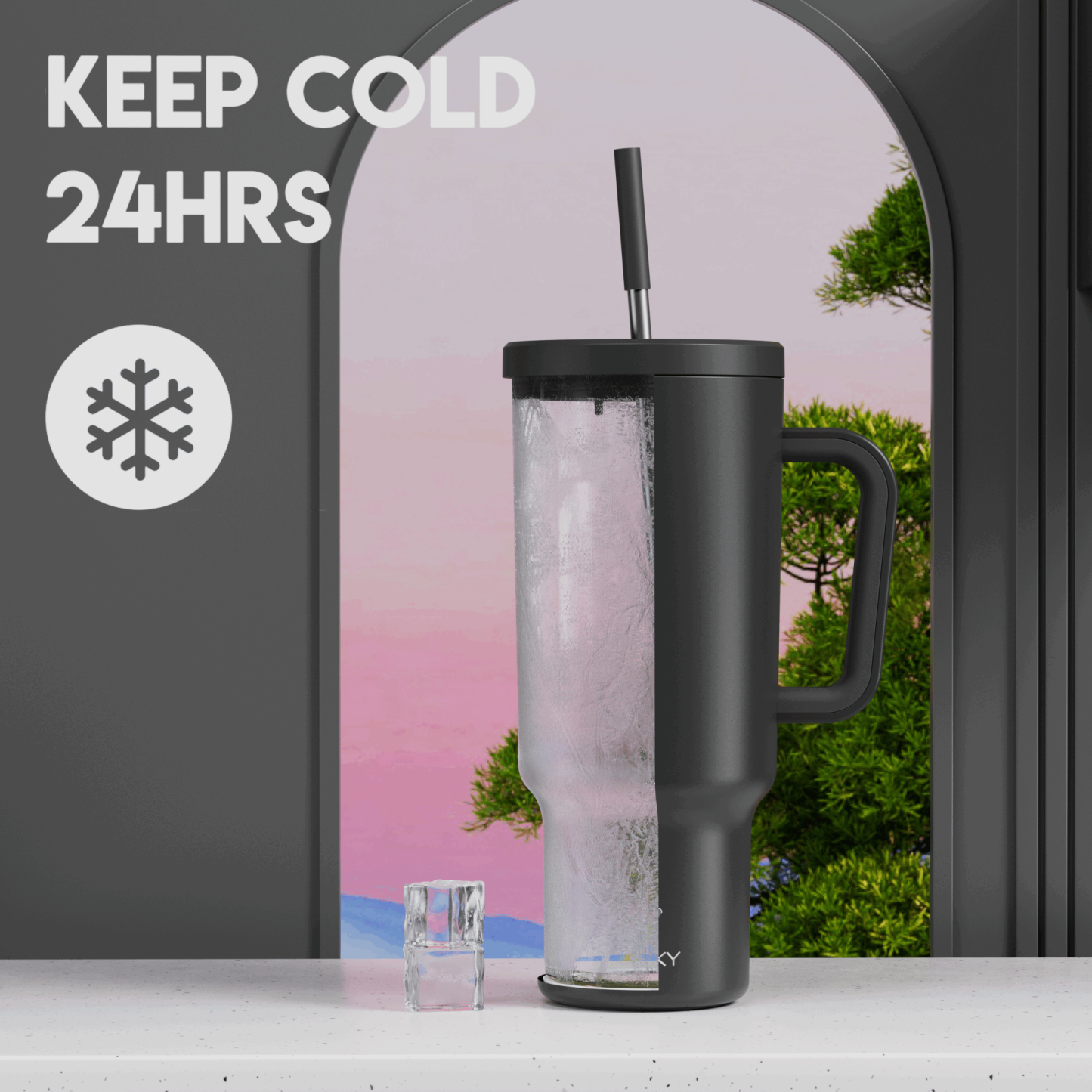 40oz Tumbler With Straw Monochrome Collection-Black