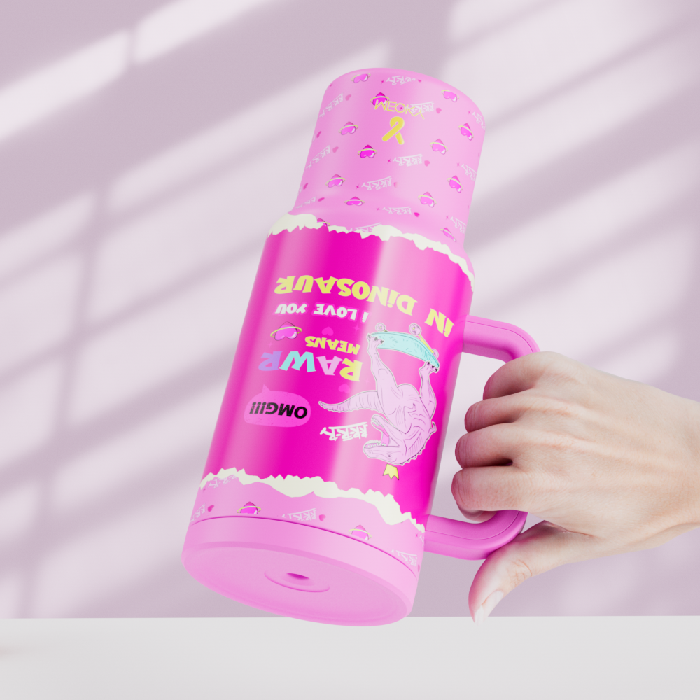 40oz Tumbler With Straw Customized - Custom Valentine's Day - "Rawr Means I Love You in Dinosaur"