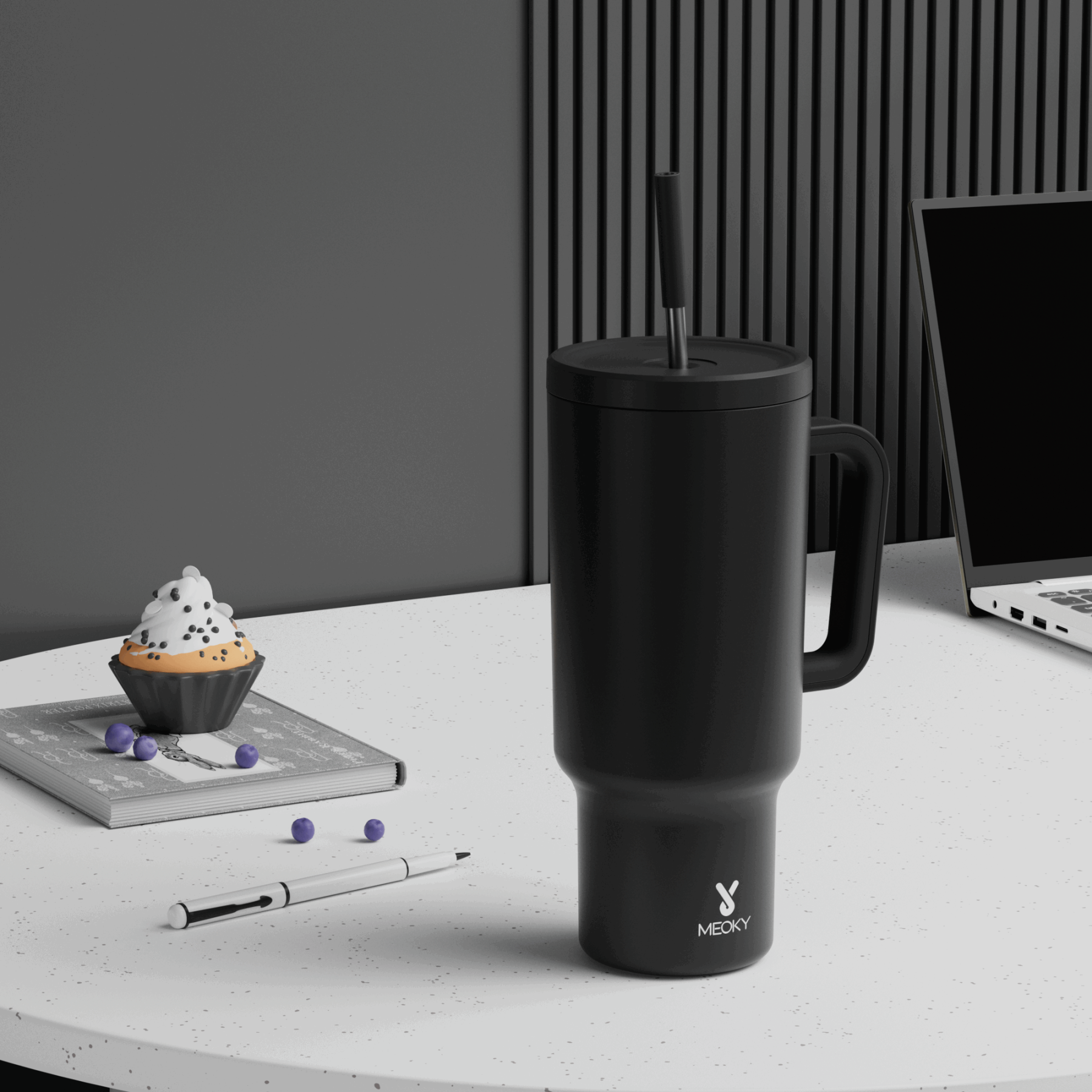 40oz Tumbler With Straw Monochrome Collection-Black
