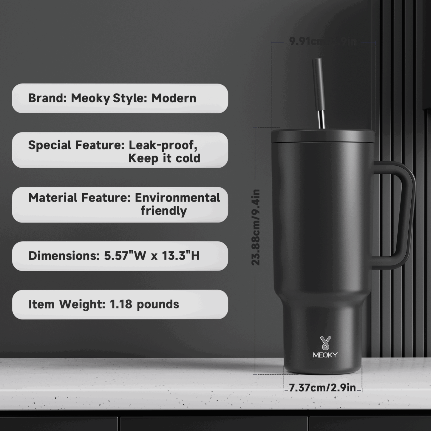 40oz Tumbler With Straw Monochrome Collection-Black