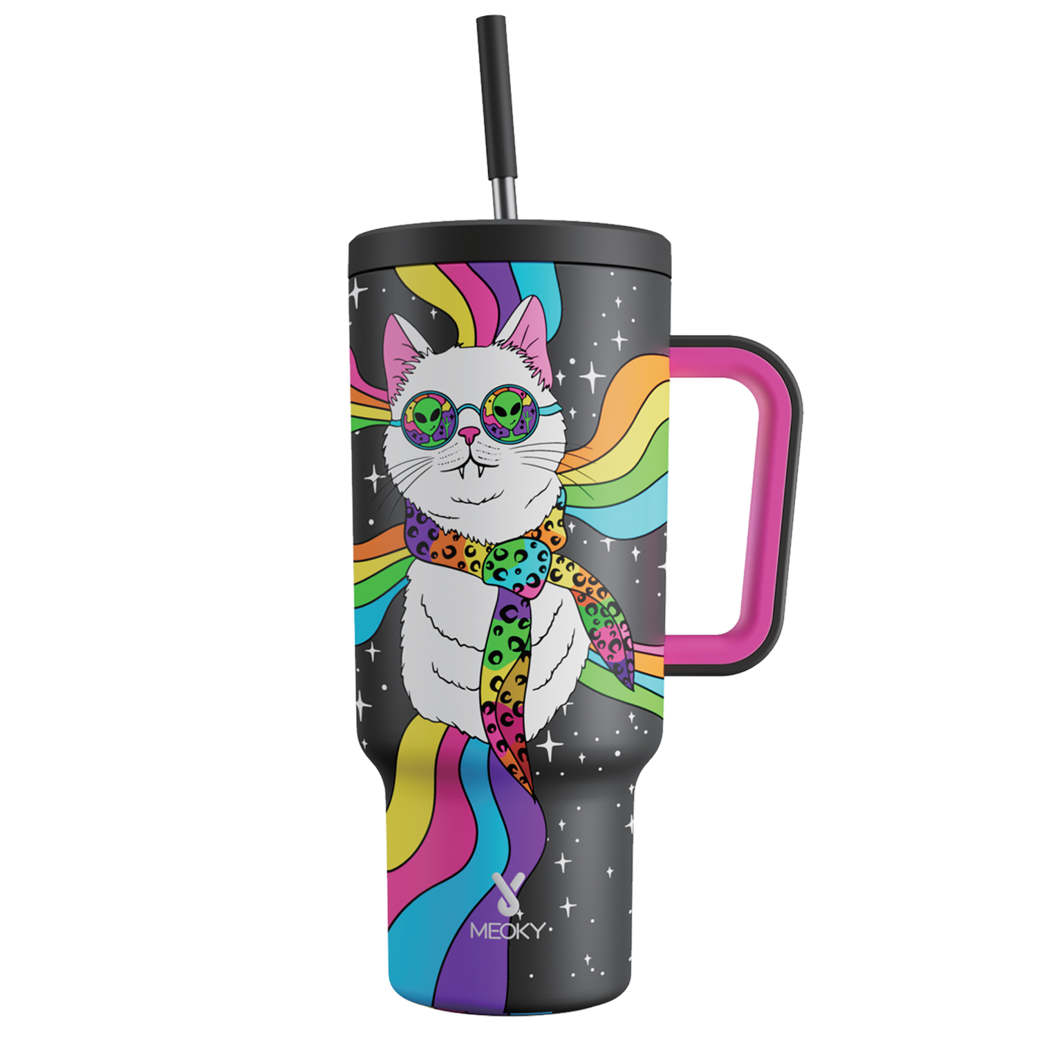 40oz Tumbler With Straw Halloween Special Edition-White Cat