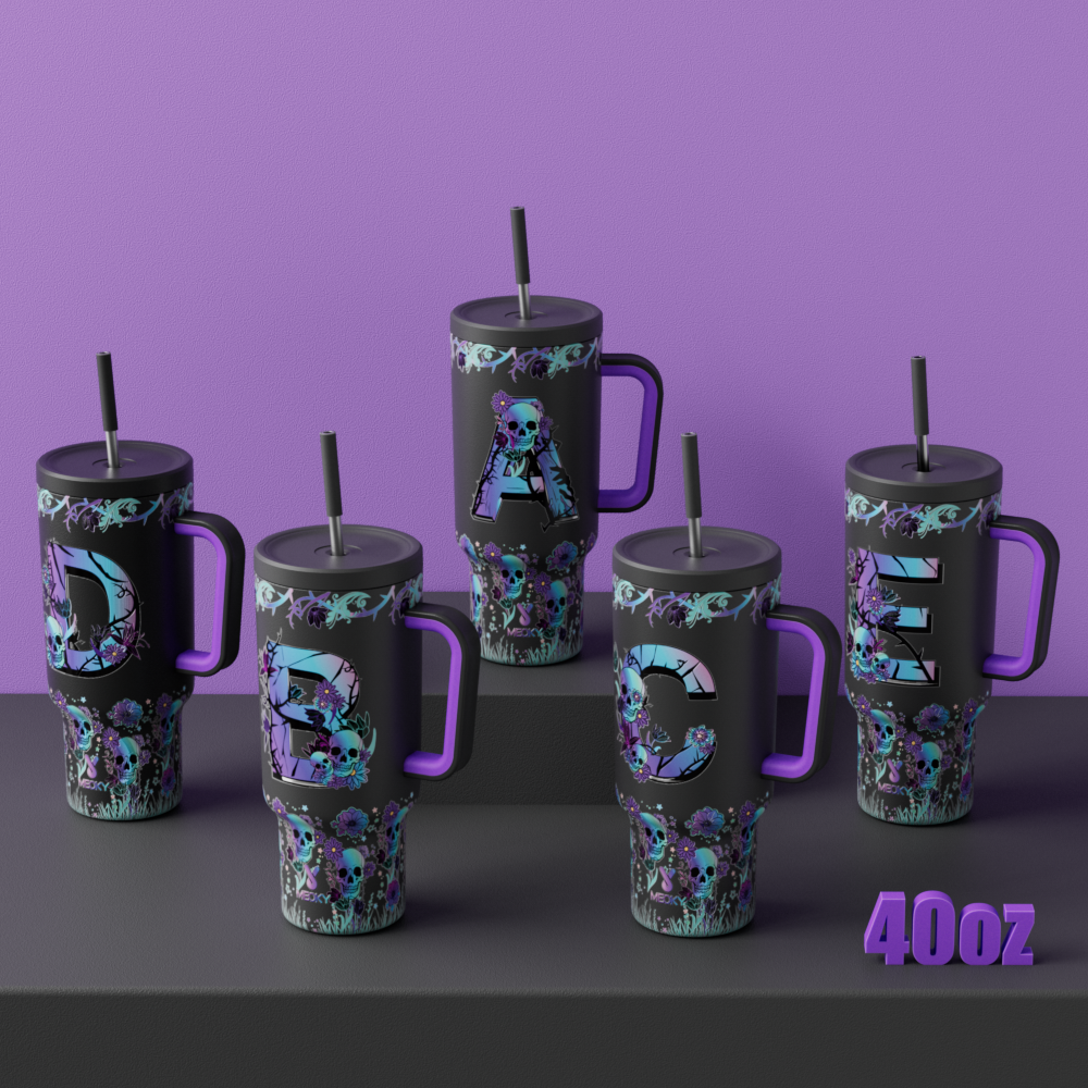 40oz Tumbler With Straw Customized - Custom Halloween Alphabet and Text - Happy Howl-o'-ween! Trick-or-treat! - Gifts for yourself, friends, family and lover!