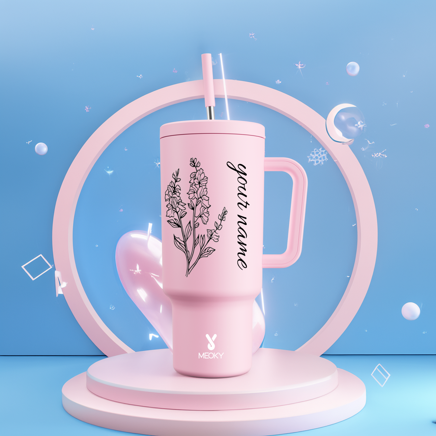 40oz Tumbler With Straw Customized - Monthly Flower