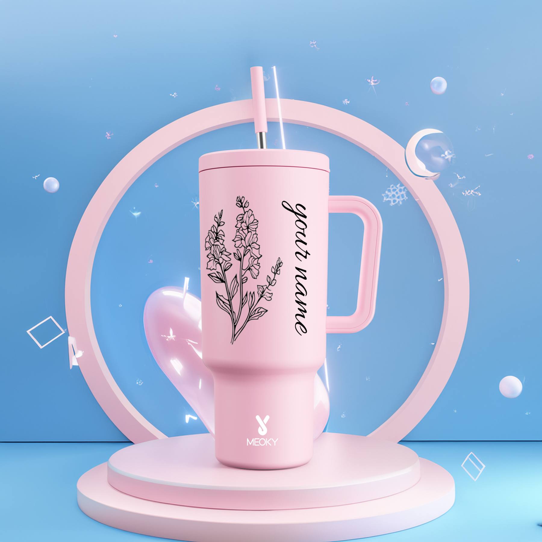 40oz Tumbler With Straw Customized - Monthly Flower