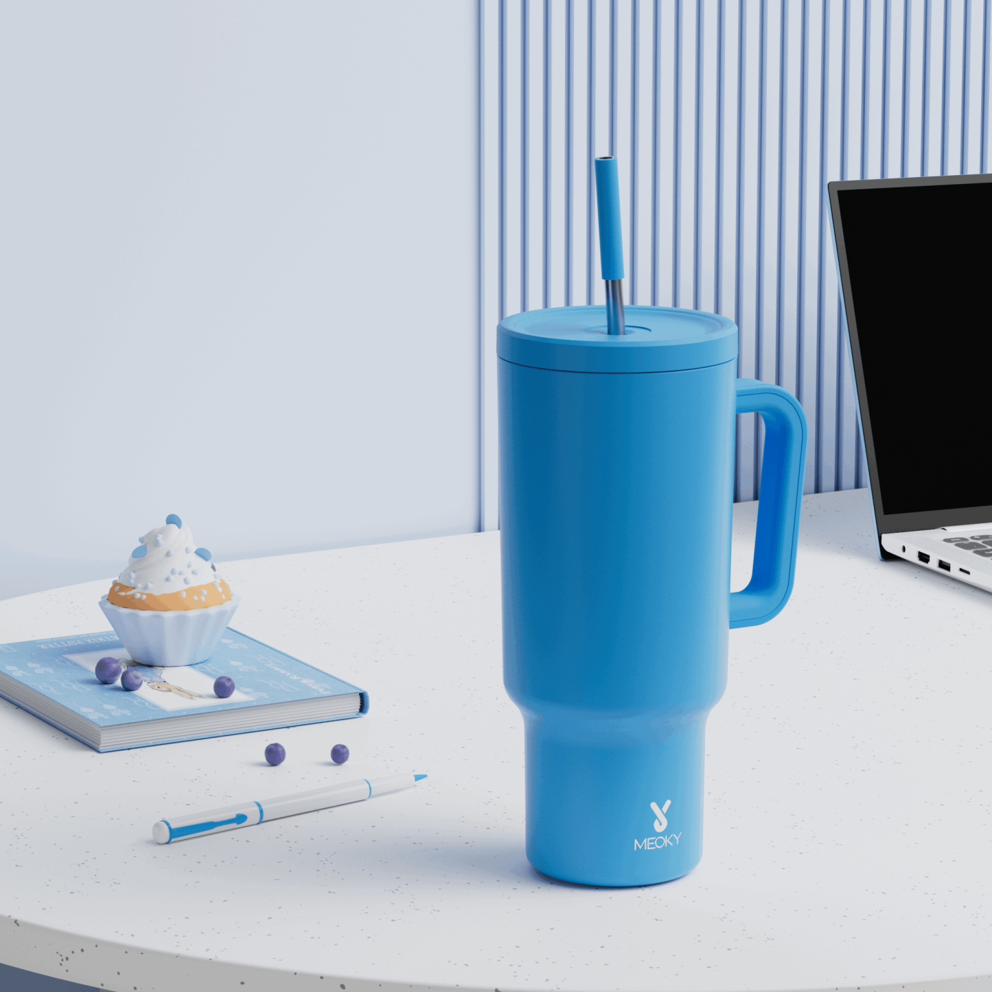 40oz Tumbler With Straw Monochrome Collection-Lake Blue