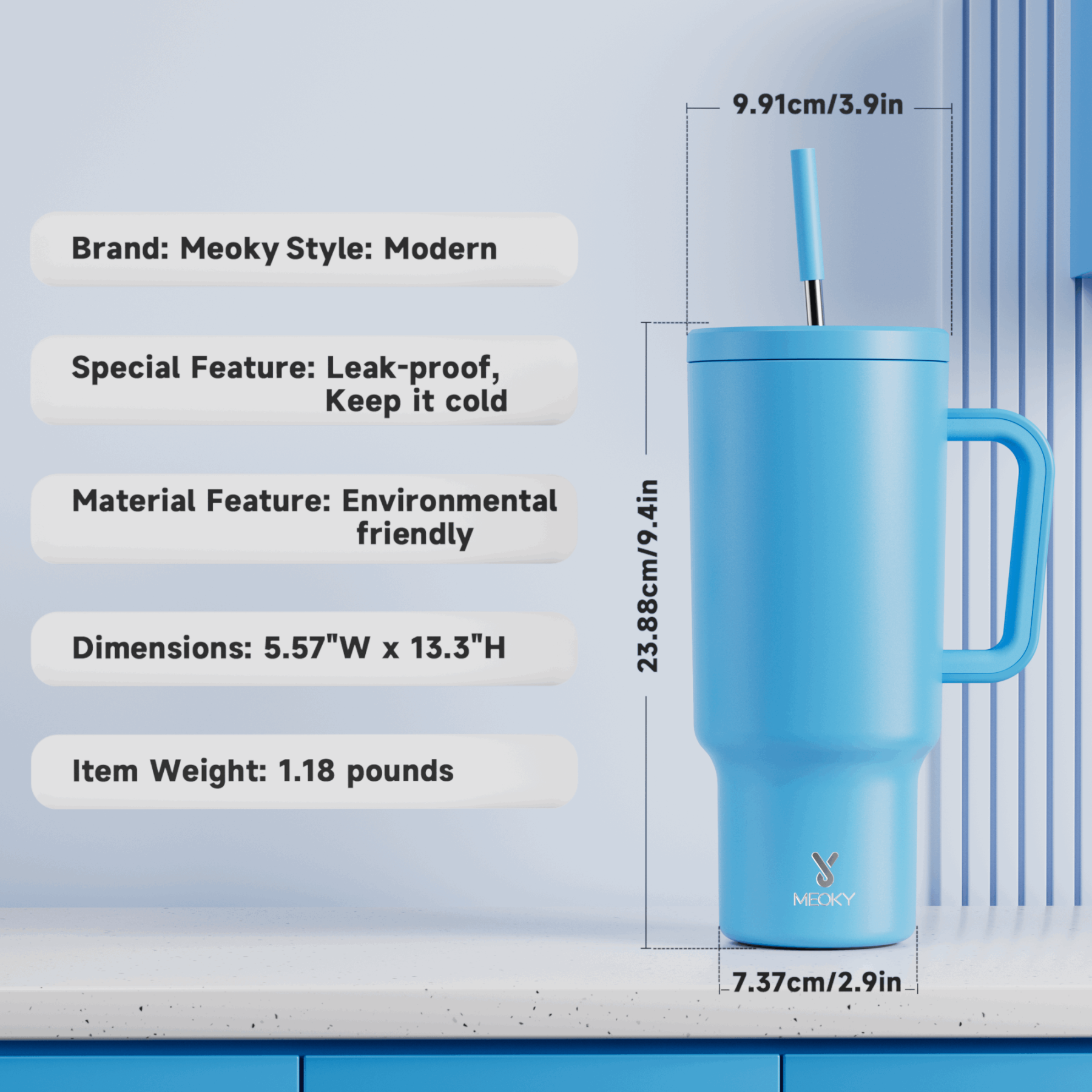 40oz Tumbler With Straw Monochrome Collection-Lake Blue