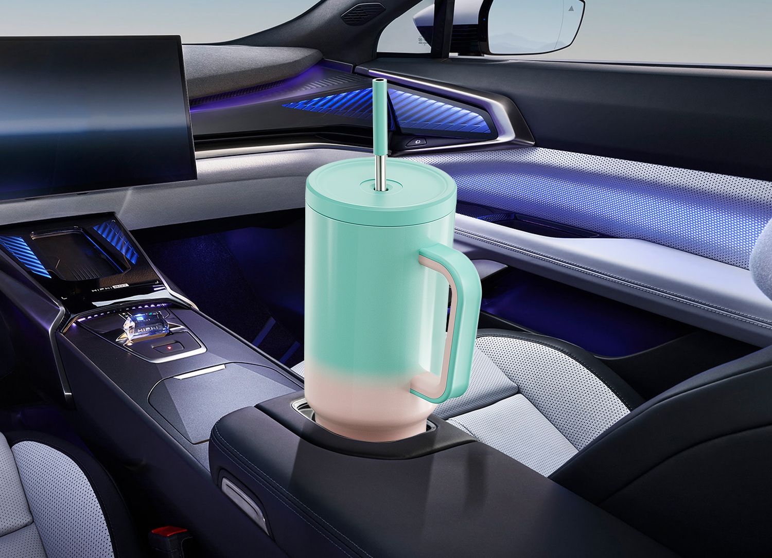 40oz Tumbler With Straw Gradient Collection-pink green