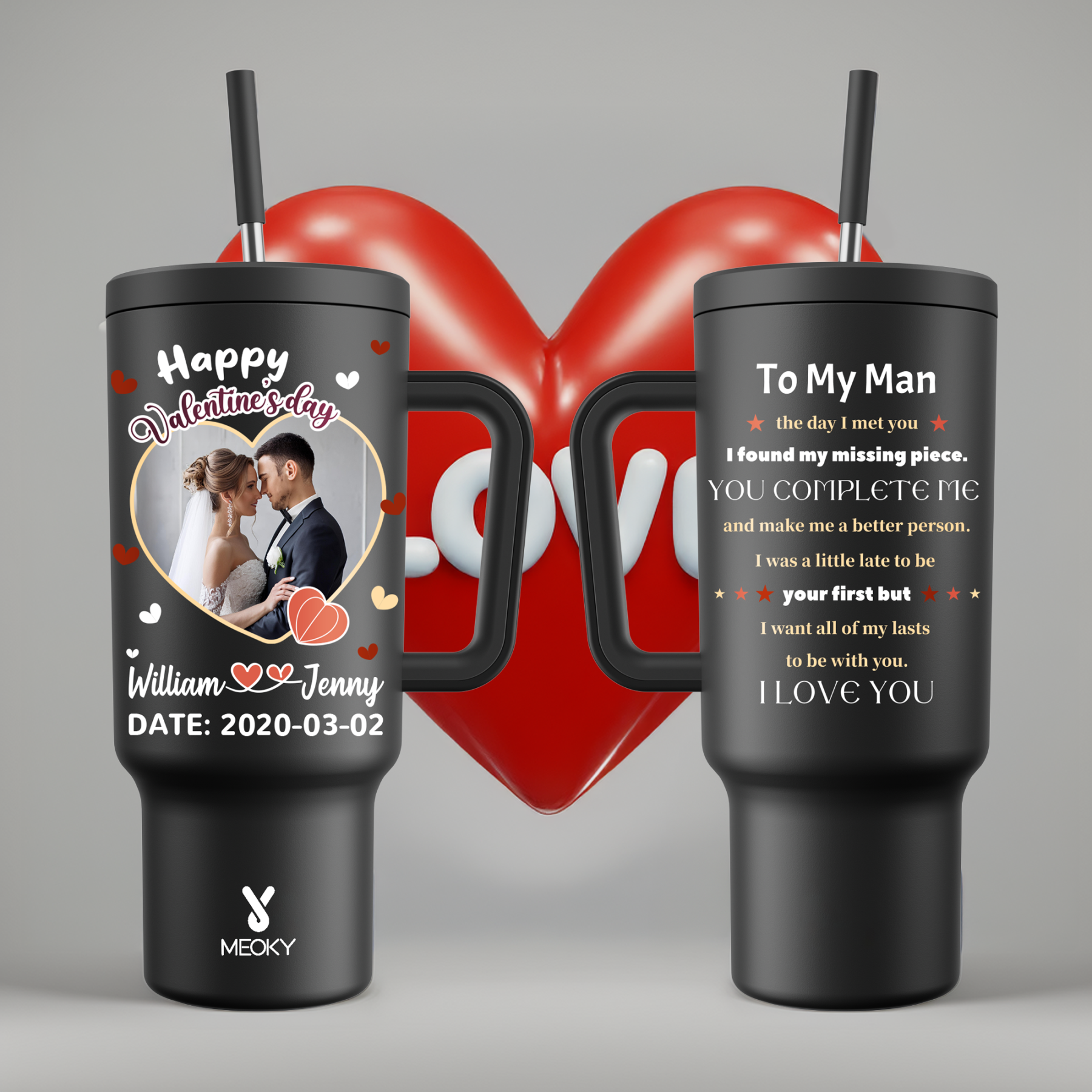 A Love Letter To Him - Customized 40oz Tumbler With Straw - Best Valentine's Day Gifts for Loved Ones
