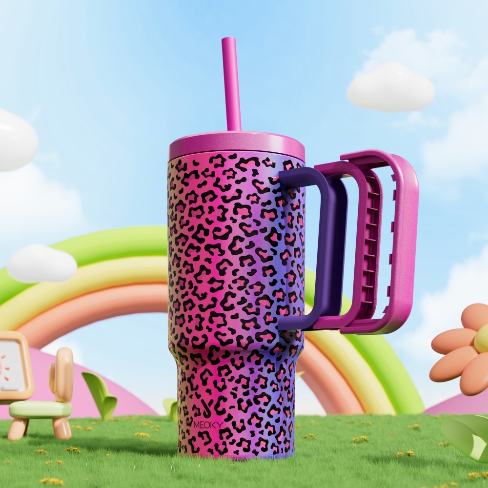 24oz tumbler straw animal print rainbow leopard