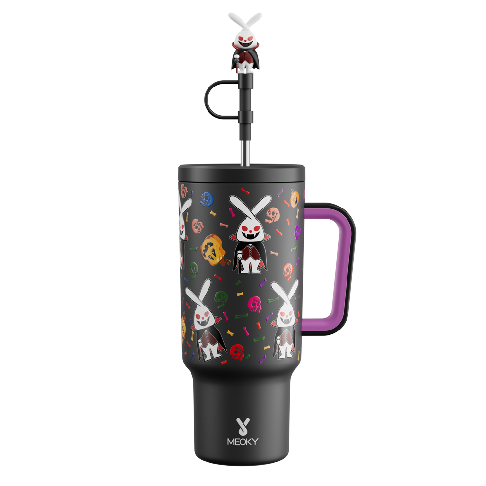 40oz Tumbler With Straw Halloween Special Edition-White Bunny Halloween - Luminous