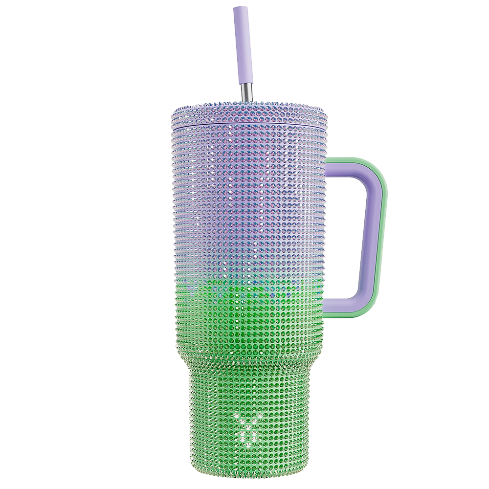 40oz Tumbler With Straw Bling Collection-Green Purple
