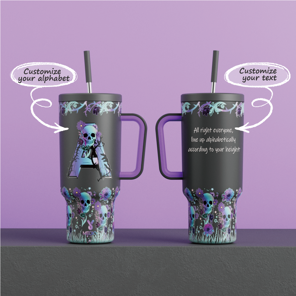 40oz Tumbler With Straw Customized - Custom Halloween Alphabet and Text - Happy Howl-o'-ween! Trick-or-treat! - Gifts for yourself, friends, family and lover!