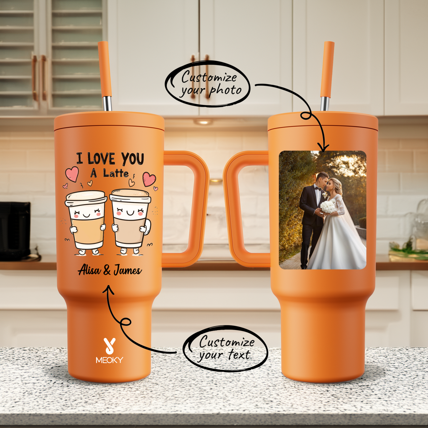 40oz Tumbler With Straw Customized - I Love You A Latte - Best Valentine's Day Gifts for Loved Ones