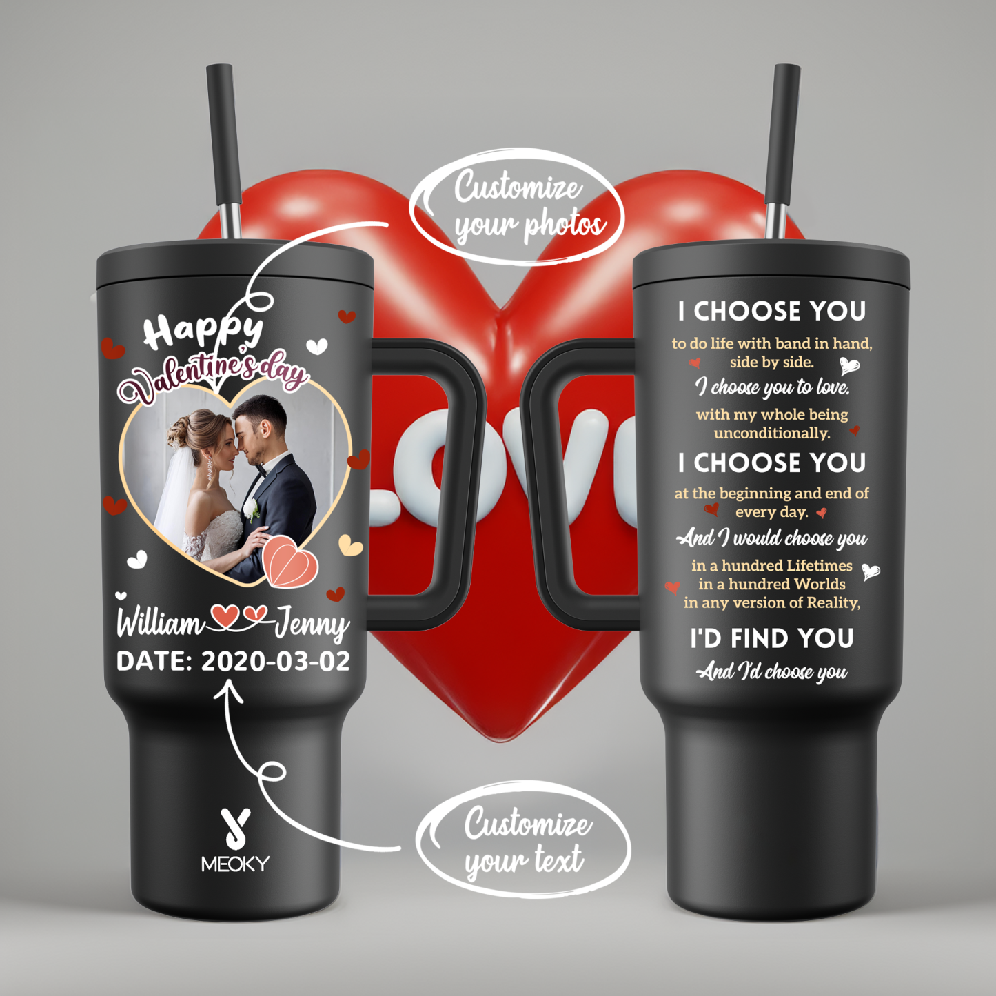 A Love Letter To Her - Customized 40oz Tumbler With Straw - Best Valentine's Day Gifts for Loved Ones