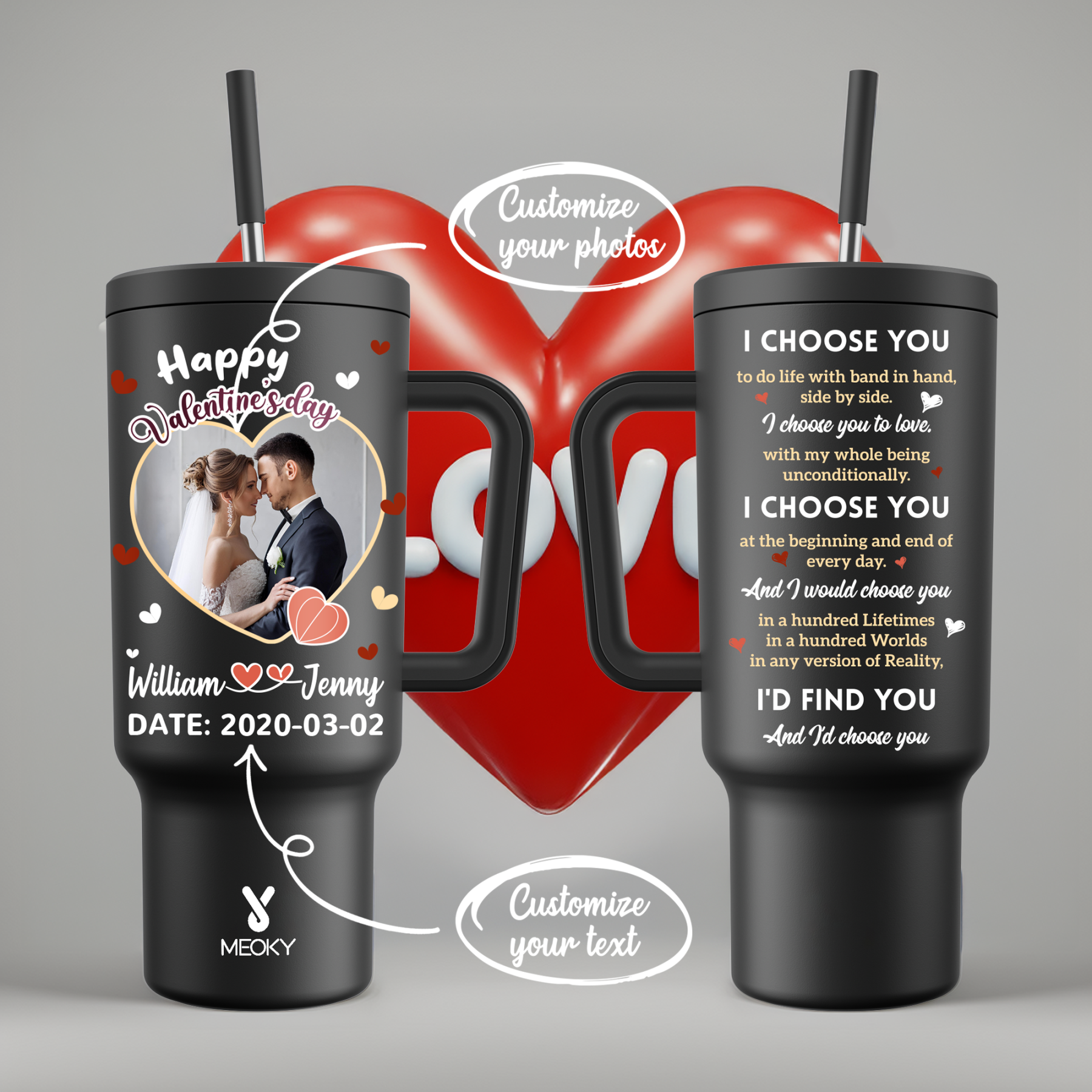 A Love Letter To Her - Customized 40oz Tumbler With Straw - Best Valentine's Day Gifts for Loved Ones