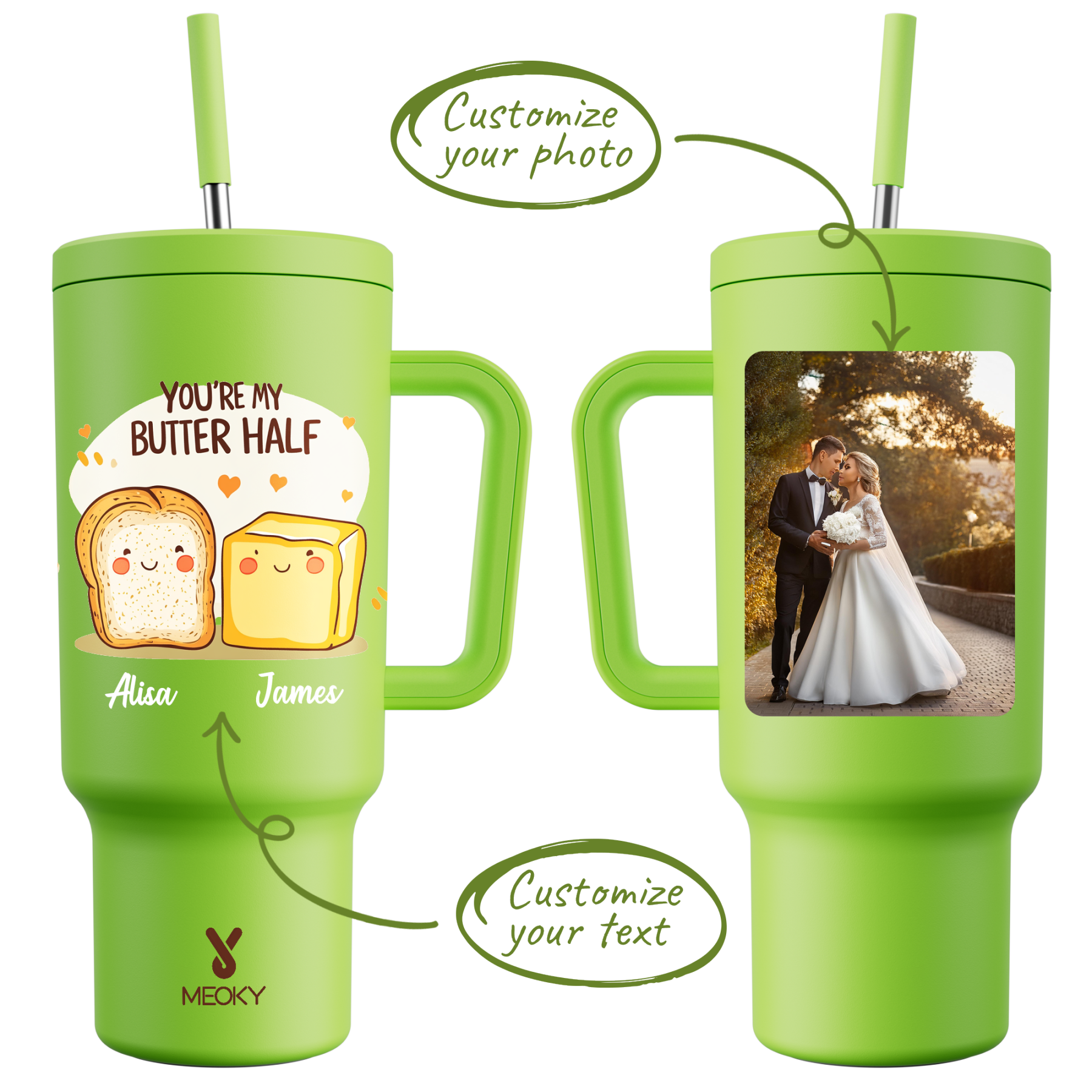 40oz Tumbler With Straw Customized -You're My Butter Half?C A Sip of Love for You!