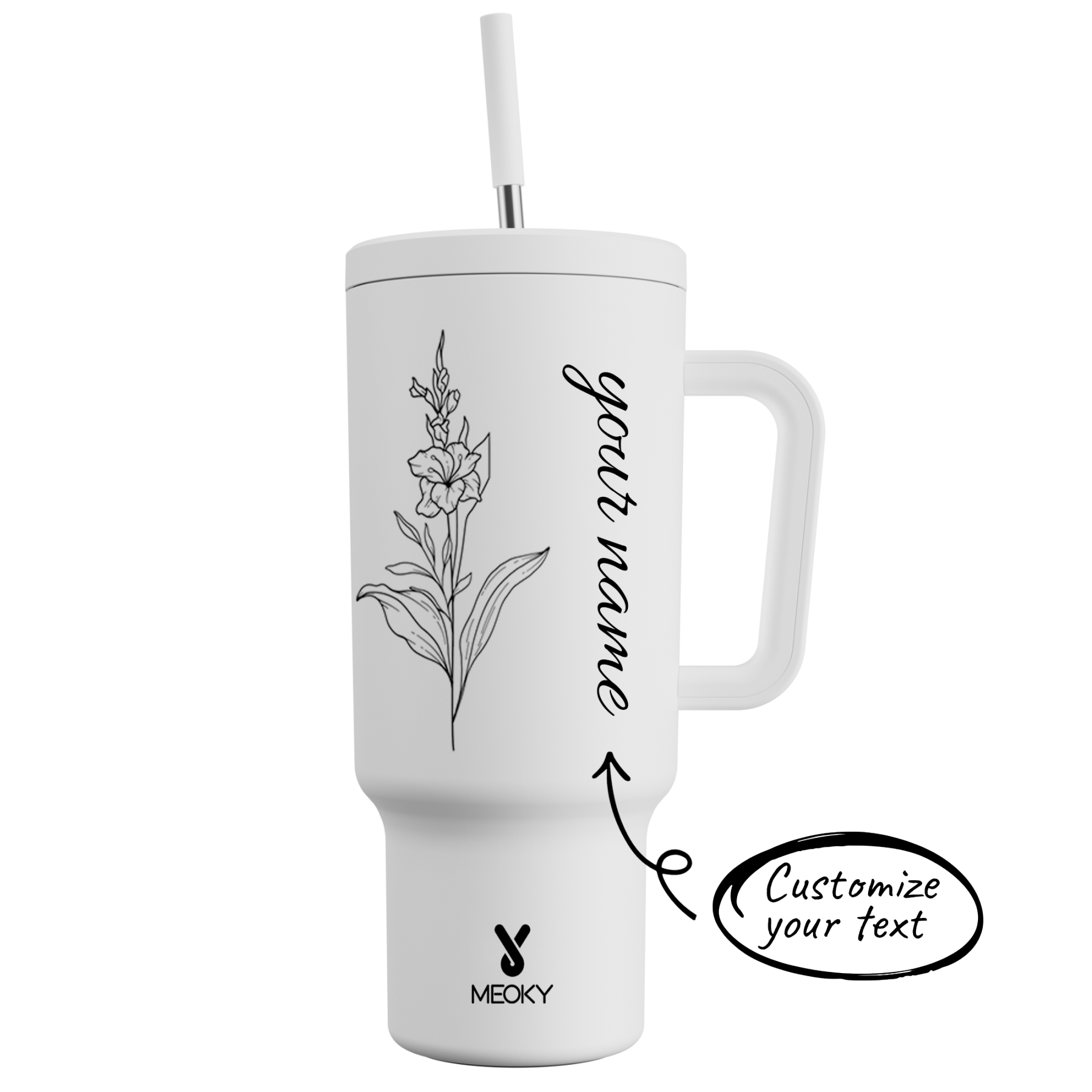 40oz Tumbler With Straw Customized - Monthly Flower