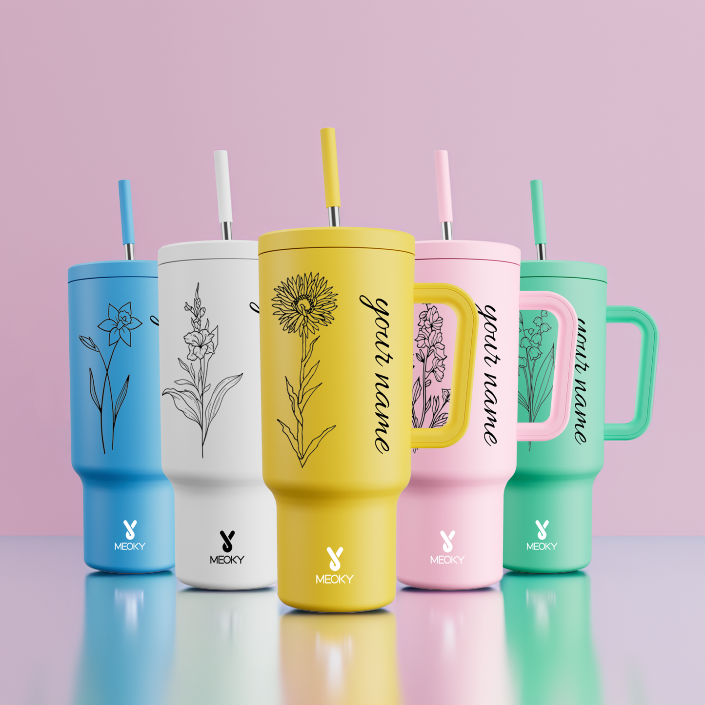 40oz Tumbler With Straw Customized - Monthly Flower