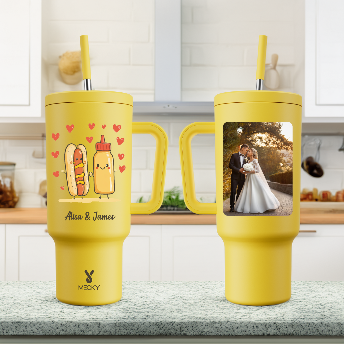 40oz Tumbler With Straw Customized - Some Connections Are Simply Inseparable - Just Like Hot Dogs And Mustard!