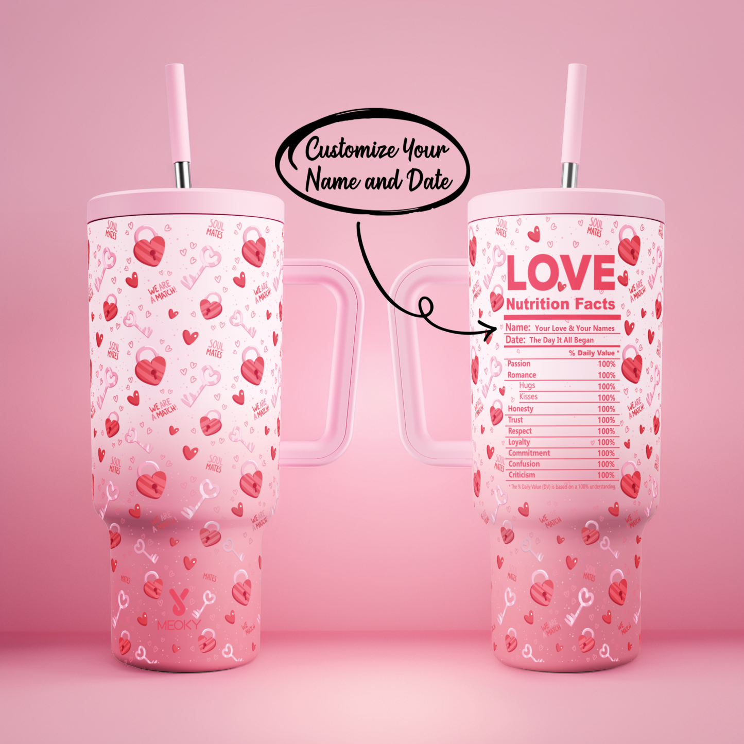 40oz Tumbler With Straw Customized - Valentine's Day Gifts Custom Design