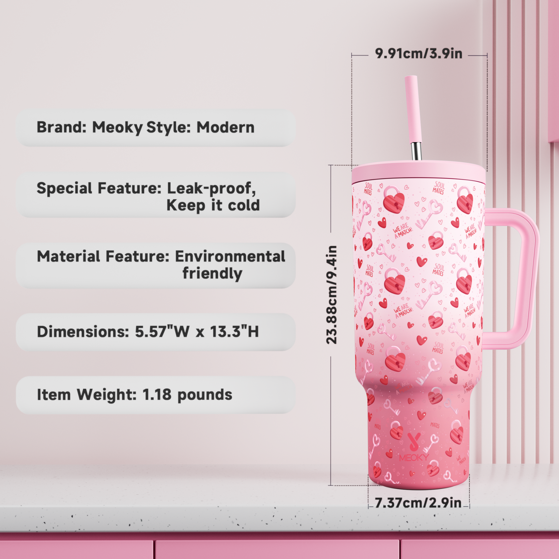 40oz Tumbler With Straw Customized - Valentine's Day Gifts Custom Design