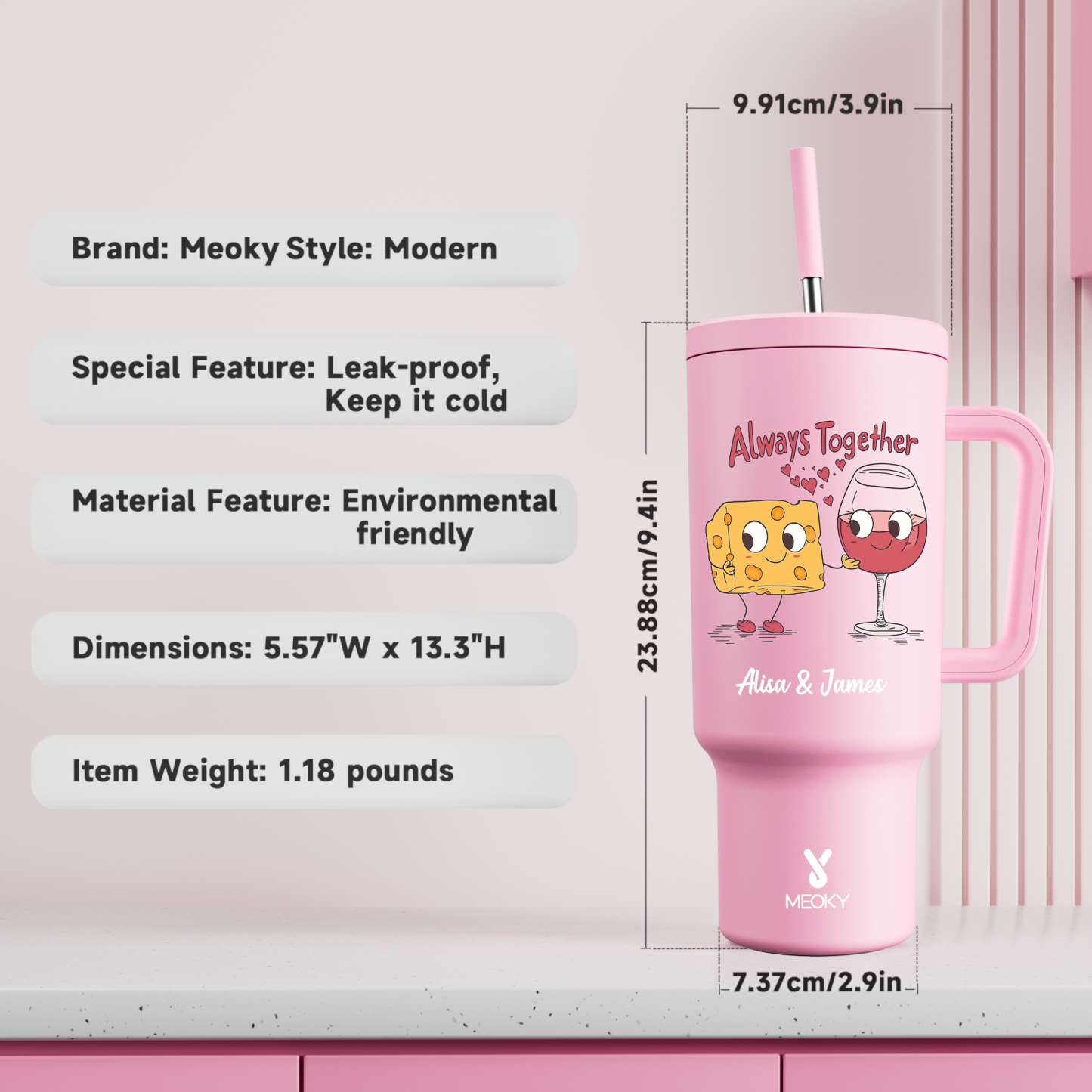 40oz Tumbler With Straw Customized -You & Me ?C Perfect Pair, Perfect Taste