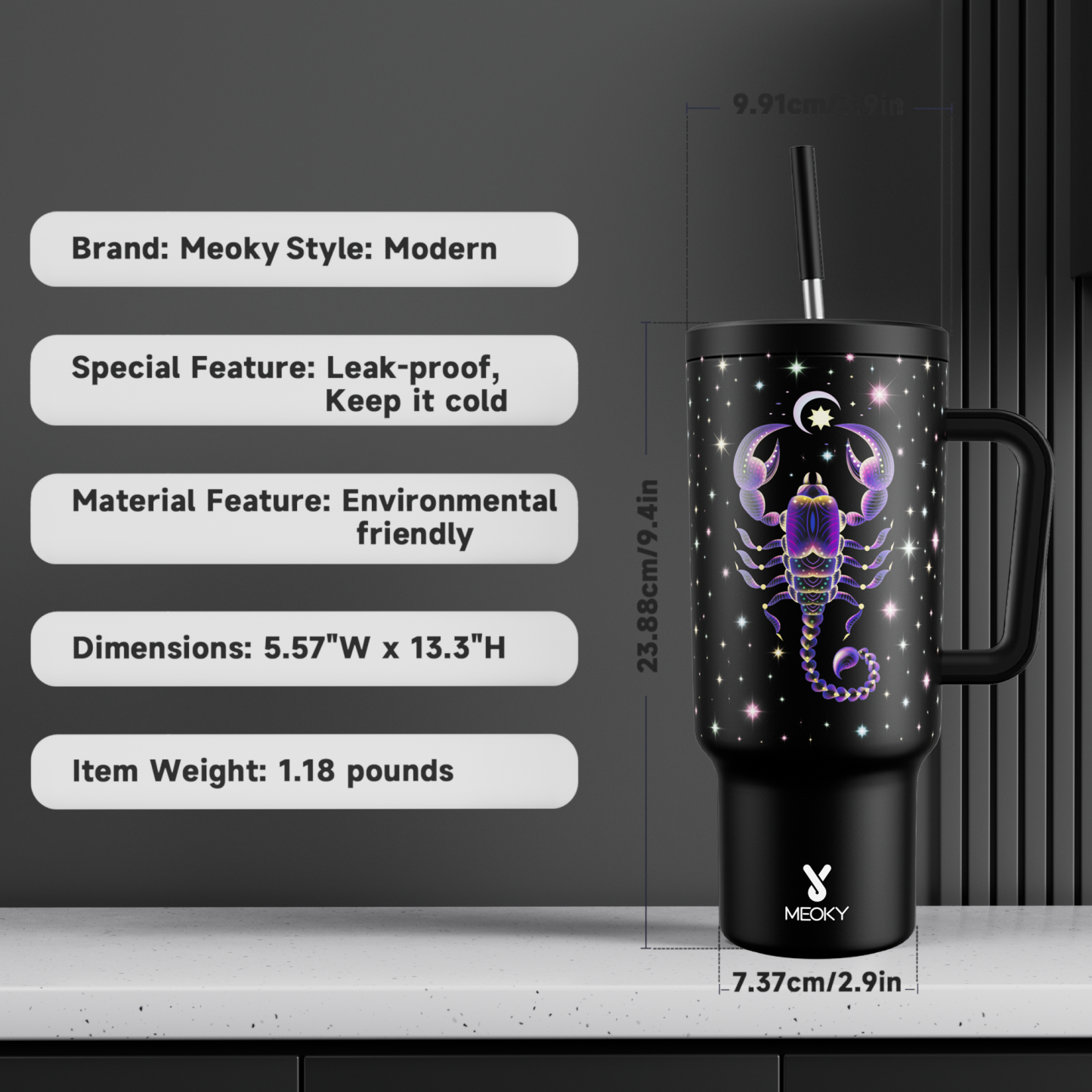 40oz Tumbler With Straw Customized - Zodiac Signs - Custom ID Card - Birthday gifts for yourself, friends, family and lover