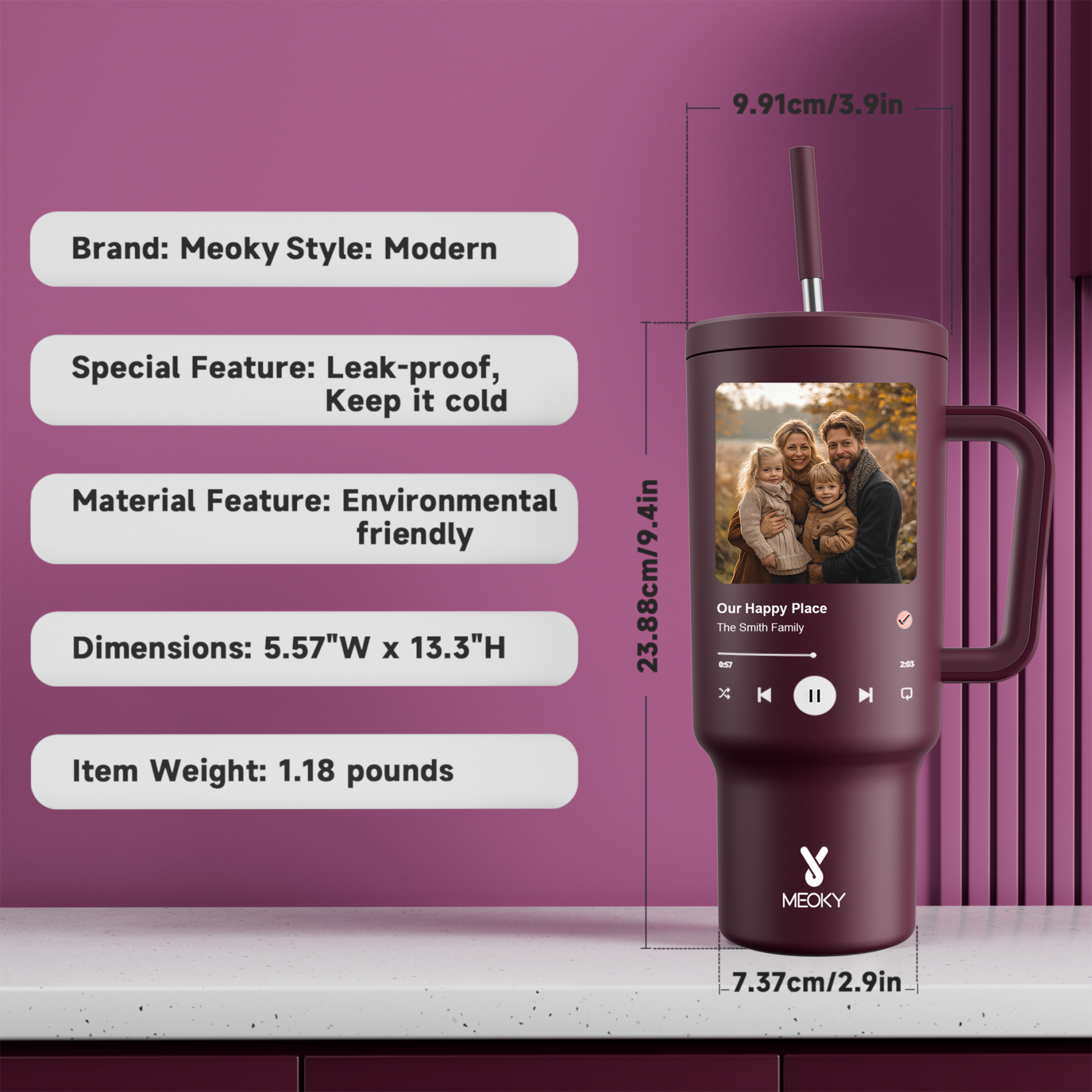 40oz Tumbler With Straw Customized - Custom Favourite Song - Gifts for yourself, friends, family and lover