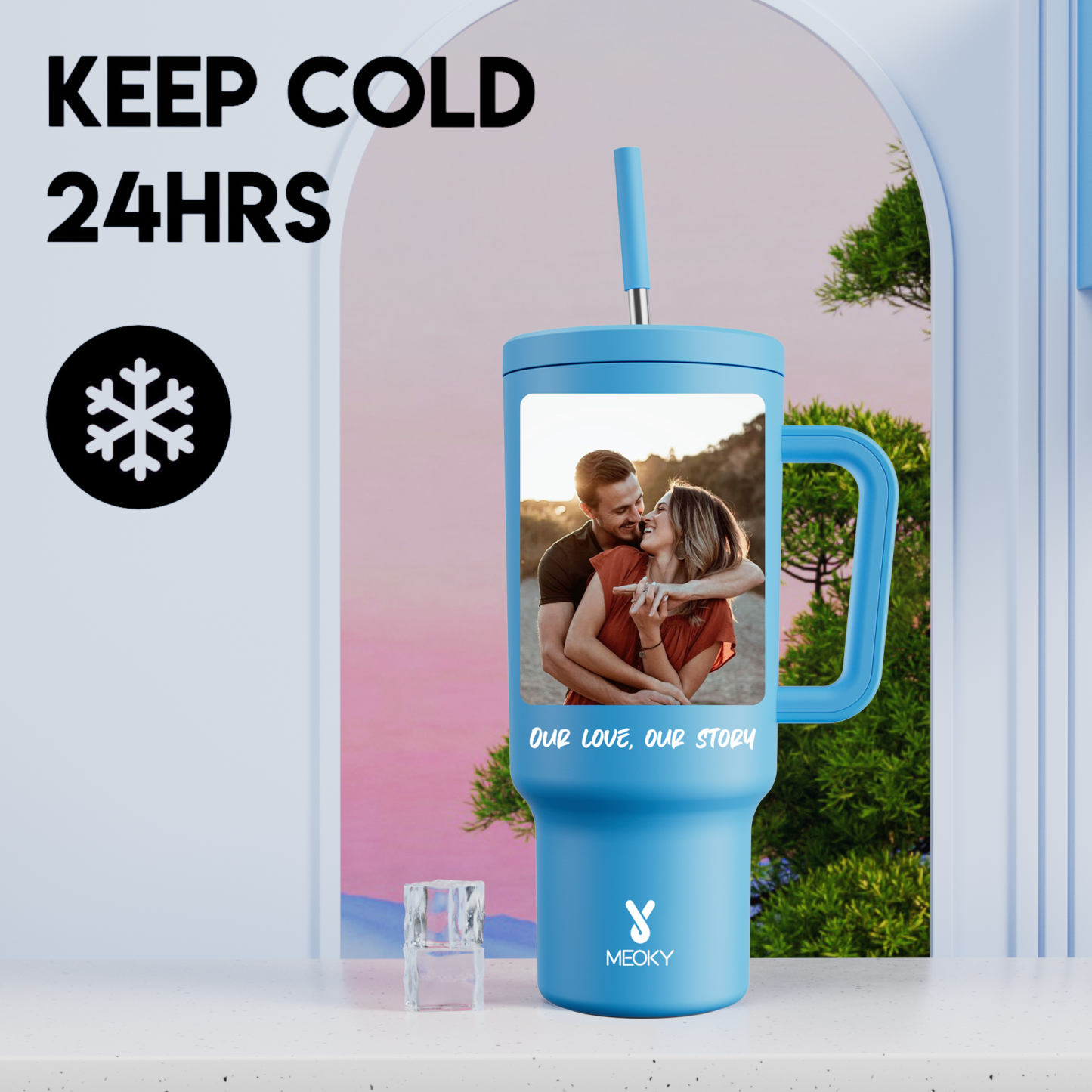 40oz Tumbler With Straw Customized - Memorable Photo and Text