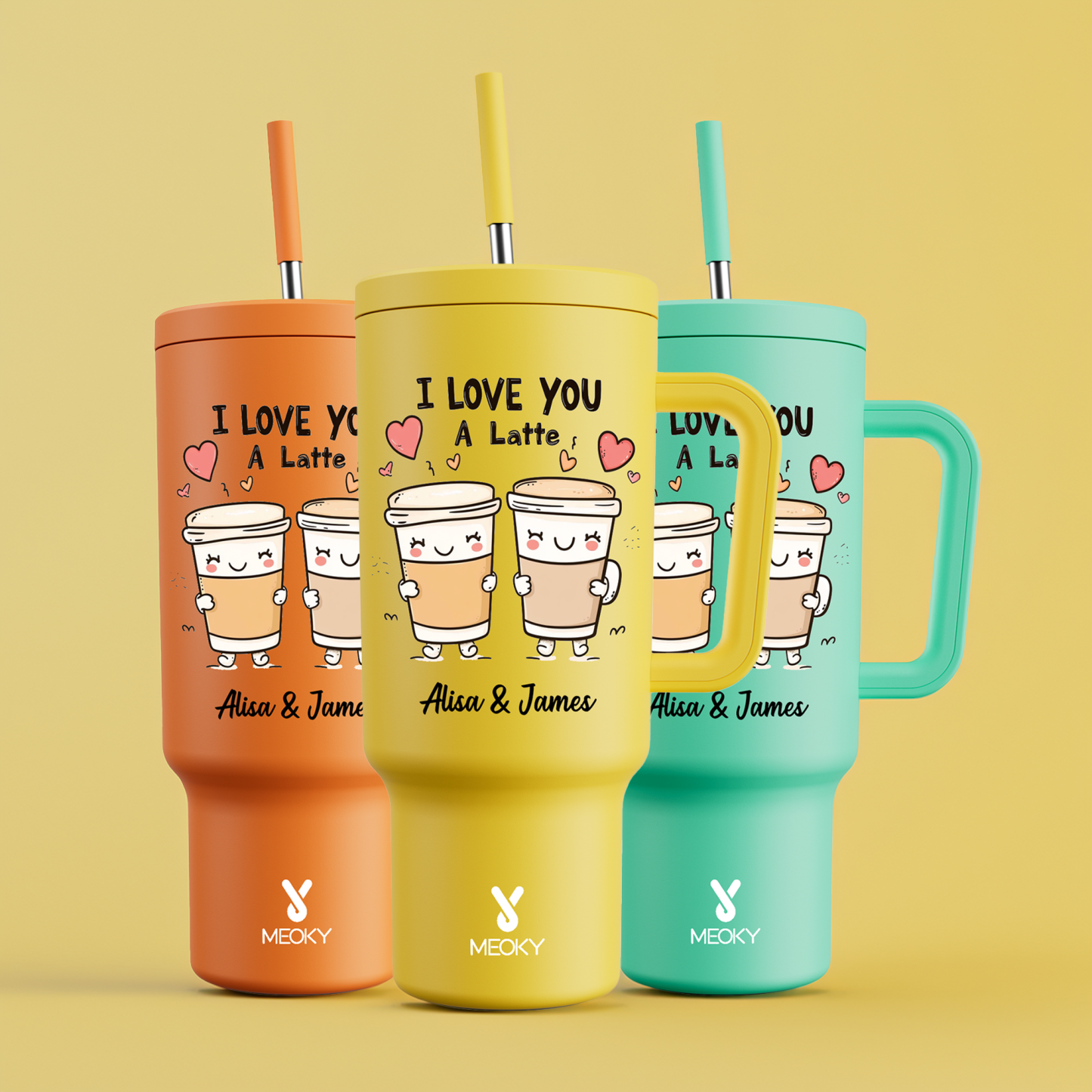 40oz Tumbler With Straw Customized - I Love You A Latte - Best Valentine's Day Gifts for Loved Ones