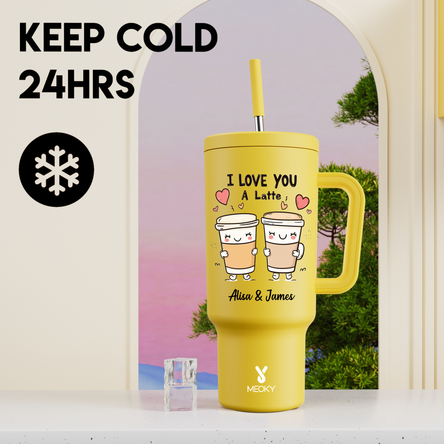 40oz Tumbler With Straw Customized - I Love You A Latte - Best Valentine's Day Gifts for Loved Ones