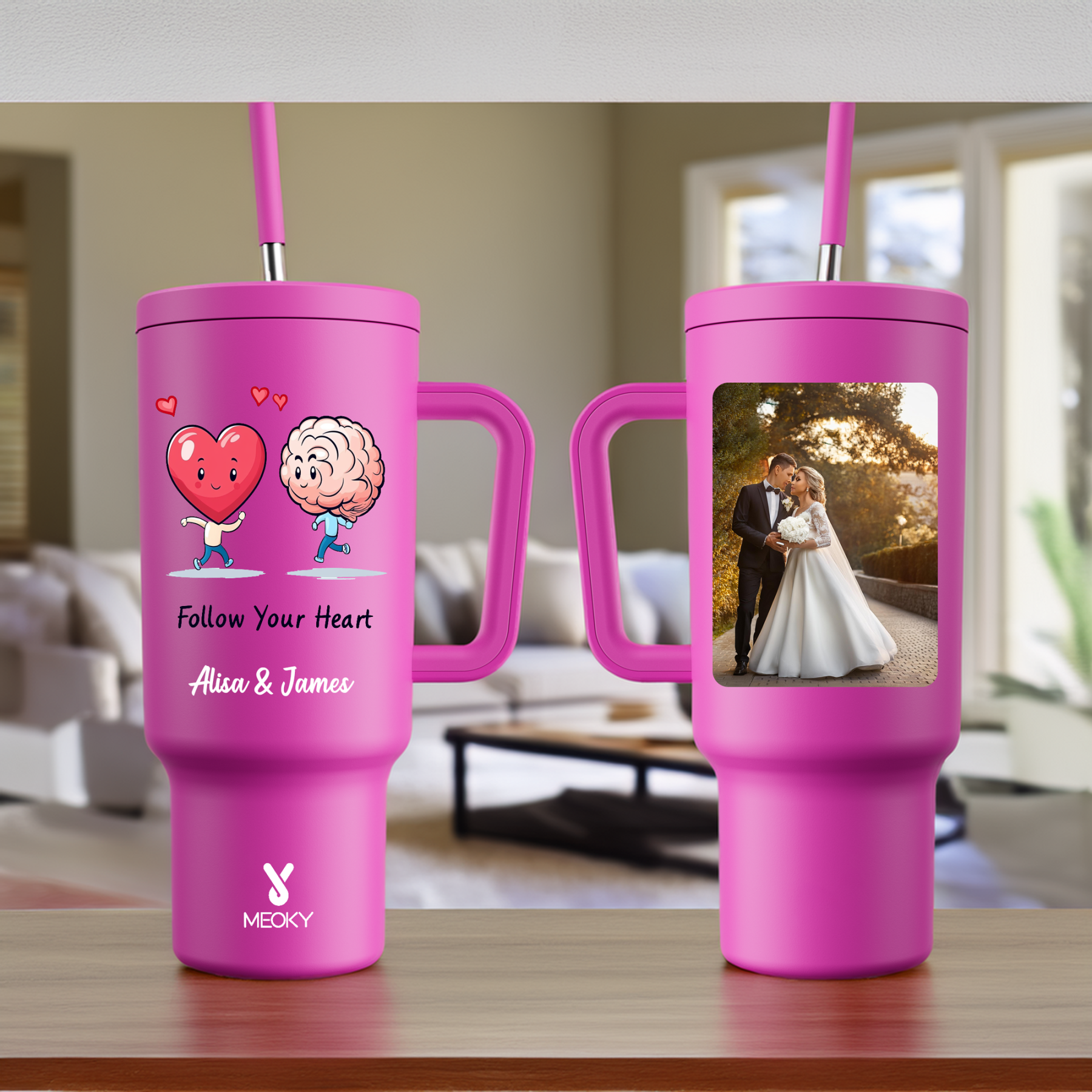 Follow You Heart - Customized 40oz Tumbler With Straw - Best Valentine's Day Gifts for Loved Ones