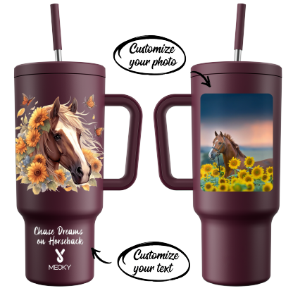 Horse and Flower- Customized 40oz Tumbler With Straw
