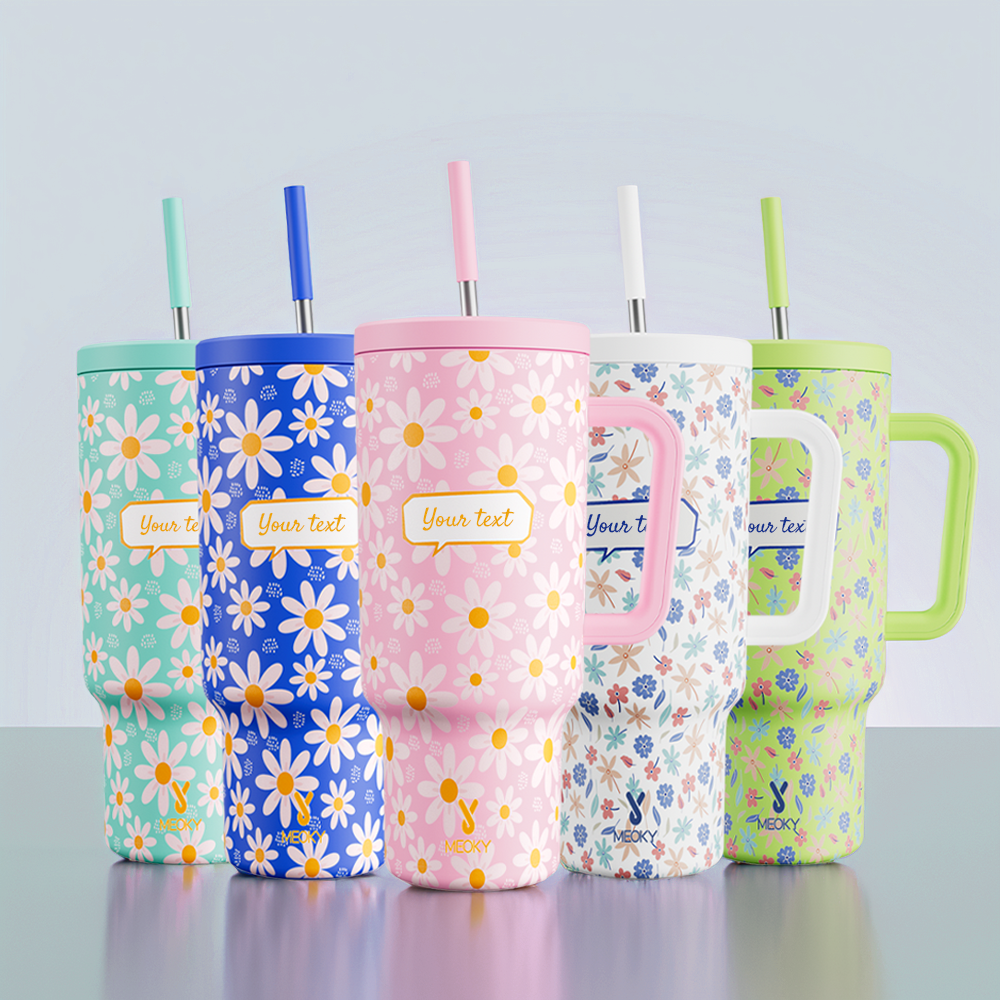 40oz Tumbler With Straw Customized -  Floral