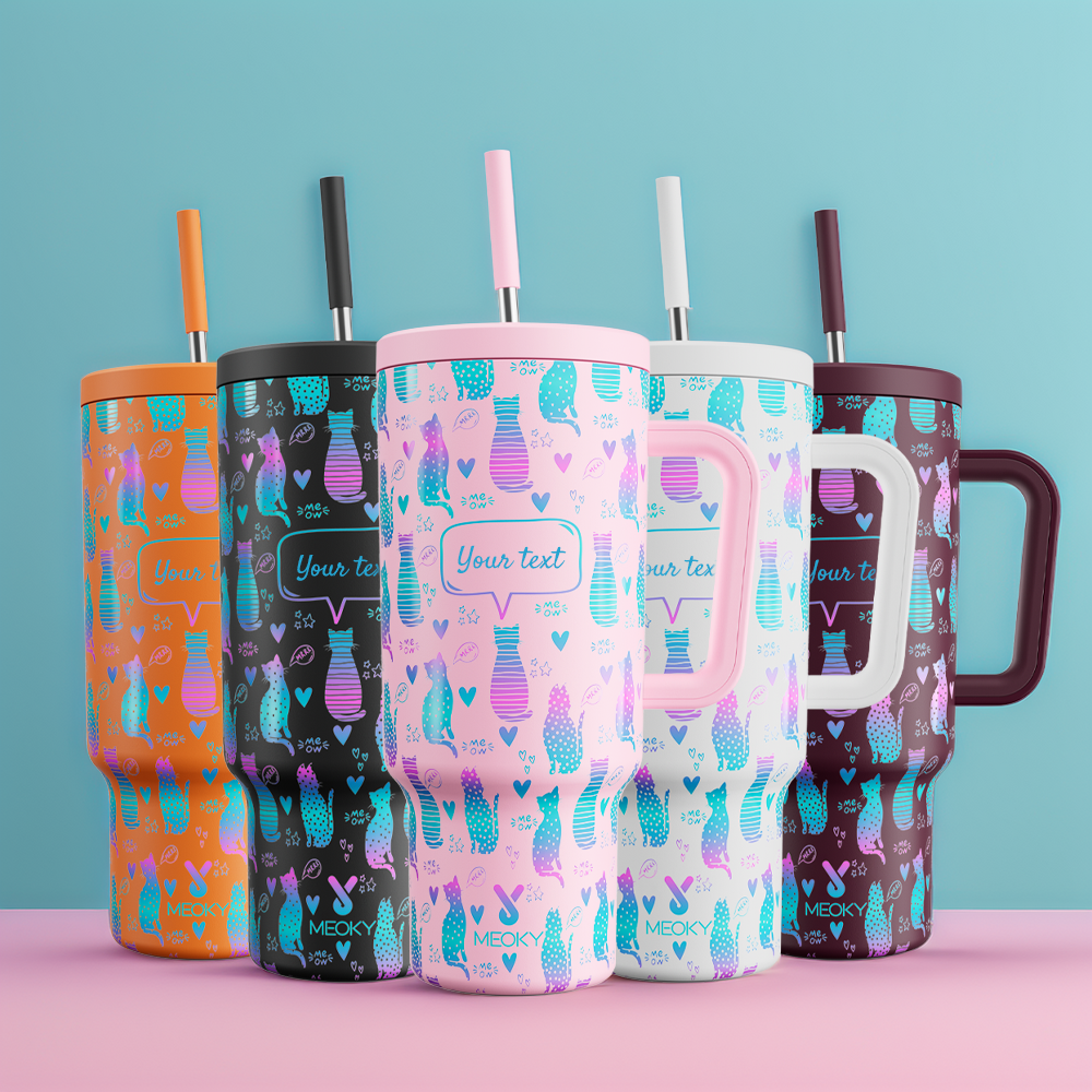 Custom Cat Cups - 40oz Tumbler With Straw