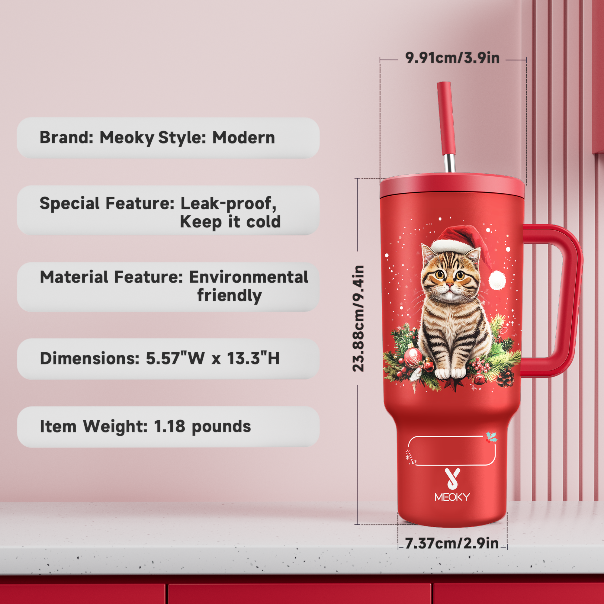 Spend Christmas With Your Funny Cat! - 40oz Tumbler With Straw Customized -  Merry Christmas! 