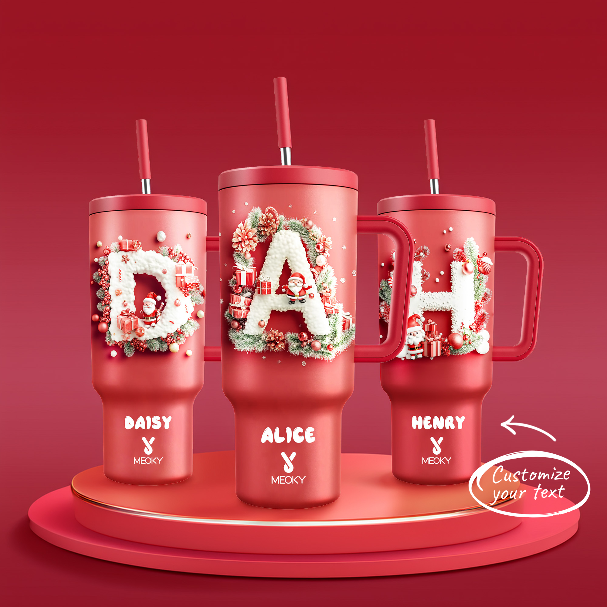 Merry Christmas! - Custom Christmas Alphabet and Text!  -  40oz Tumbler With Straw Customized - Gifts for yourself, family, friends, lovers!