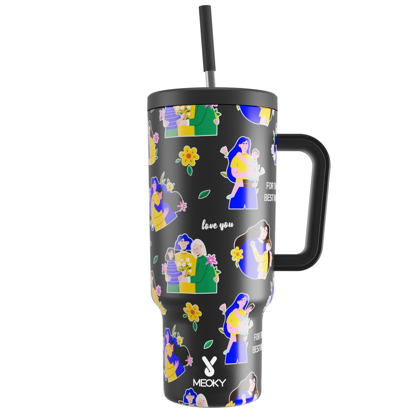 Mother's Day Edition - Customized 40oz Tumbler With Straw - Floral Embrace