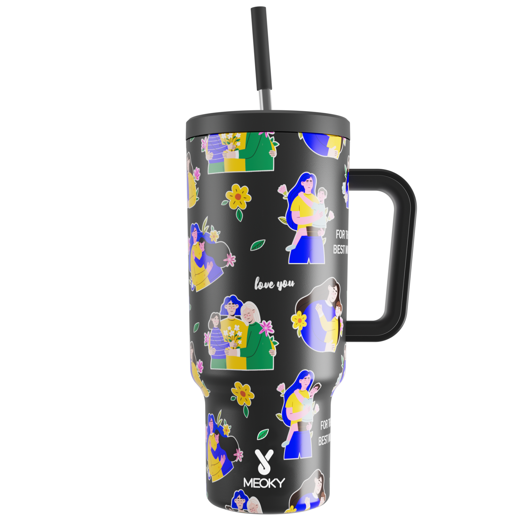 Mother's Day Edition - Customized 40oz Tumbler With Straw - Floral Embrace