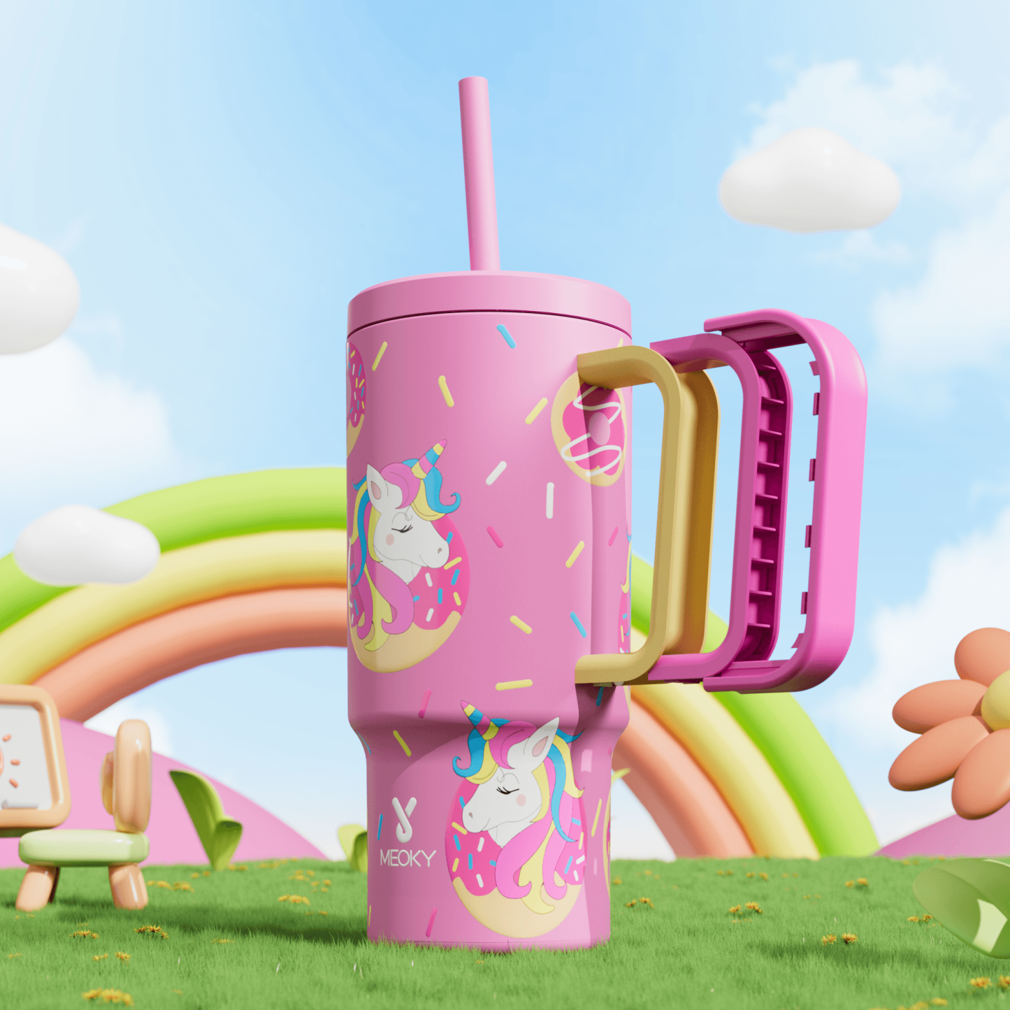 24oz tumbler straw fantasy pink unicorn