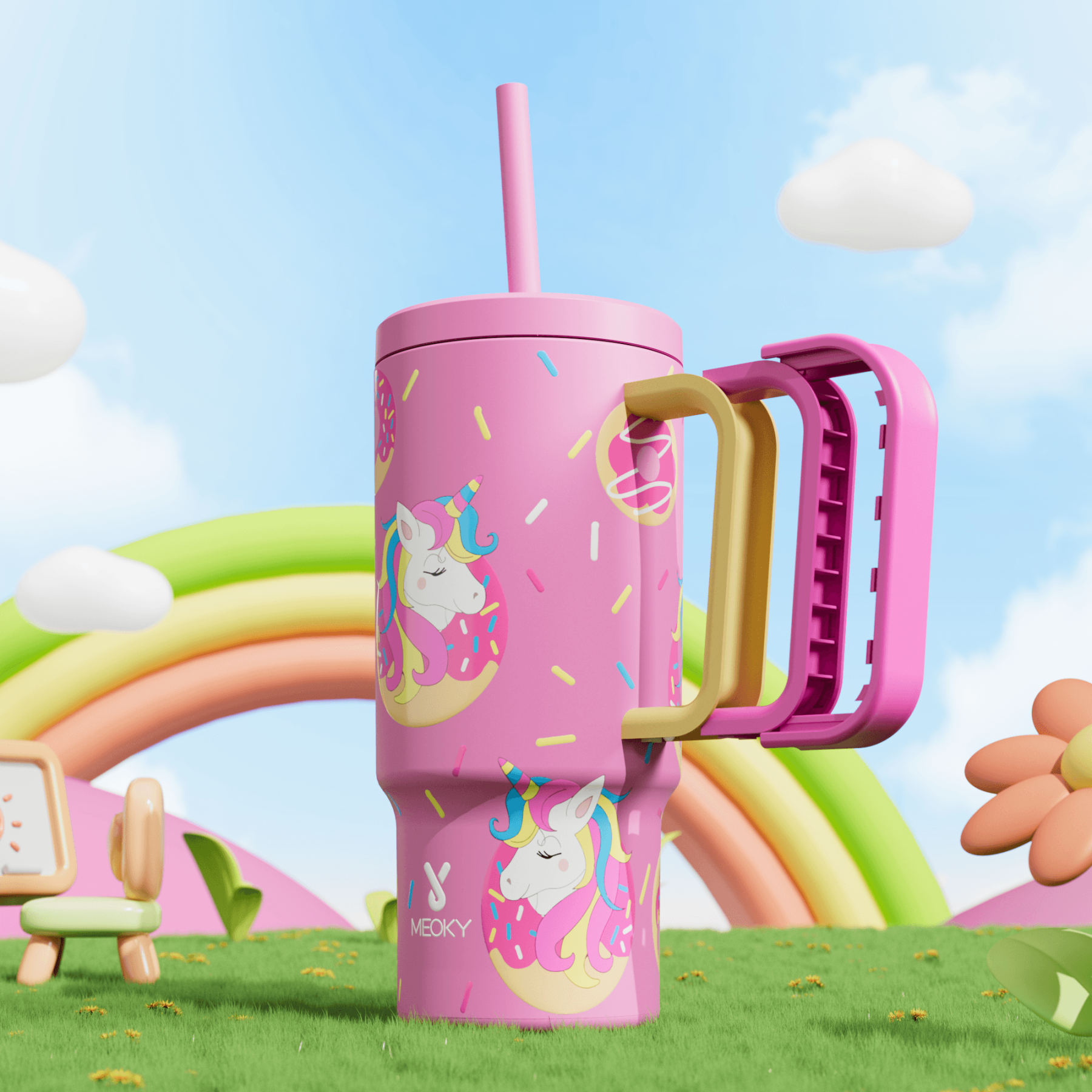 24oz tumbler straw fantasy pink unicorn
