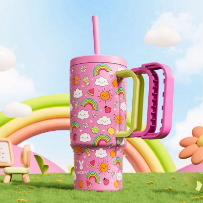 24oz tumbler straw fantasy pink white clouds