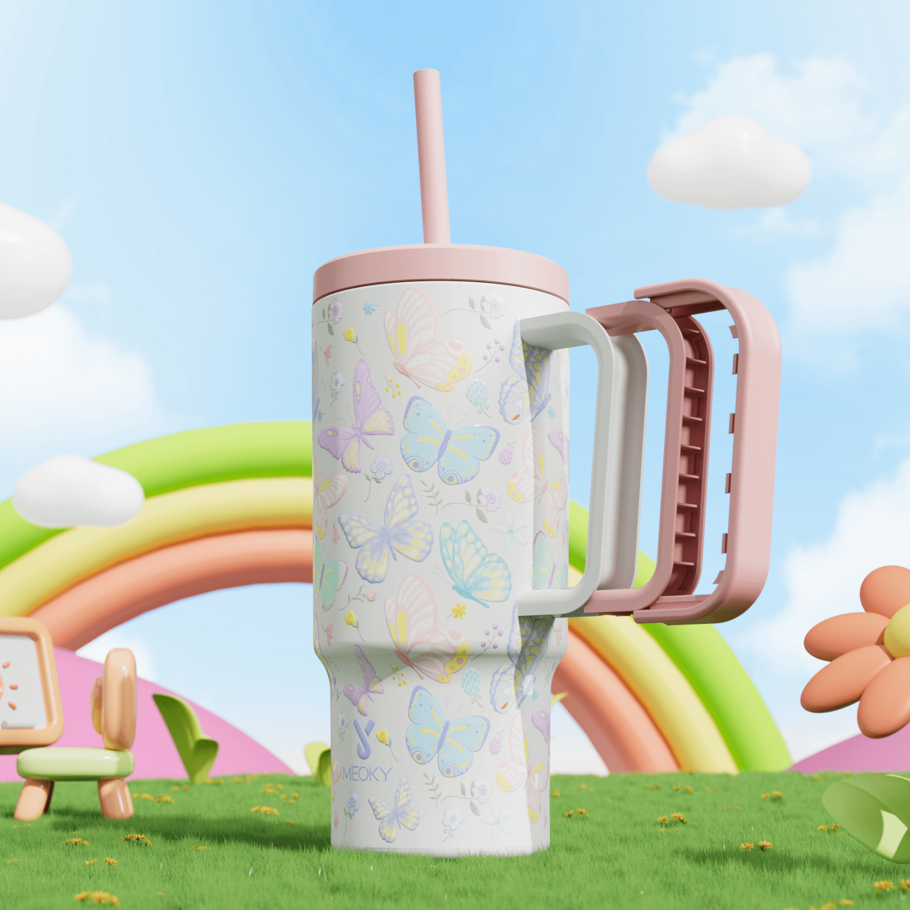 24oz tumbler straw fantasy white butterfly