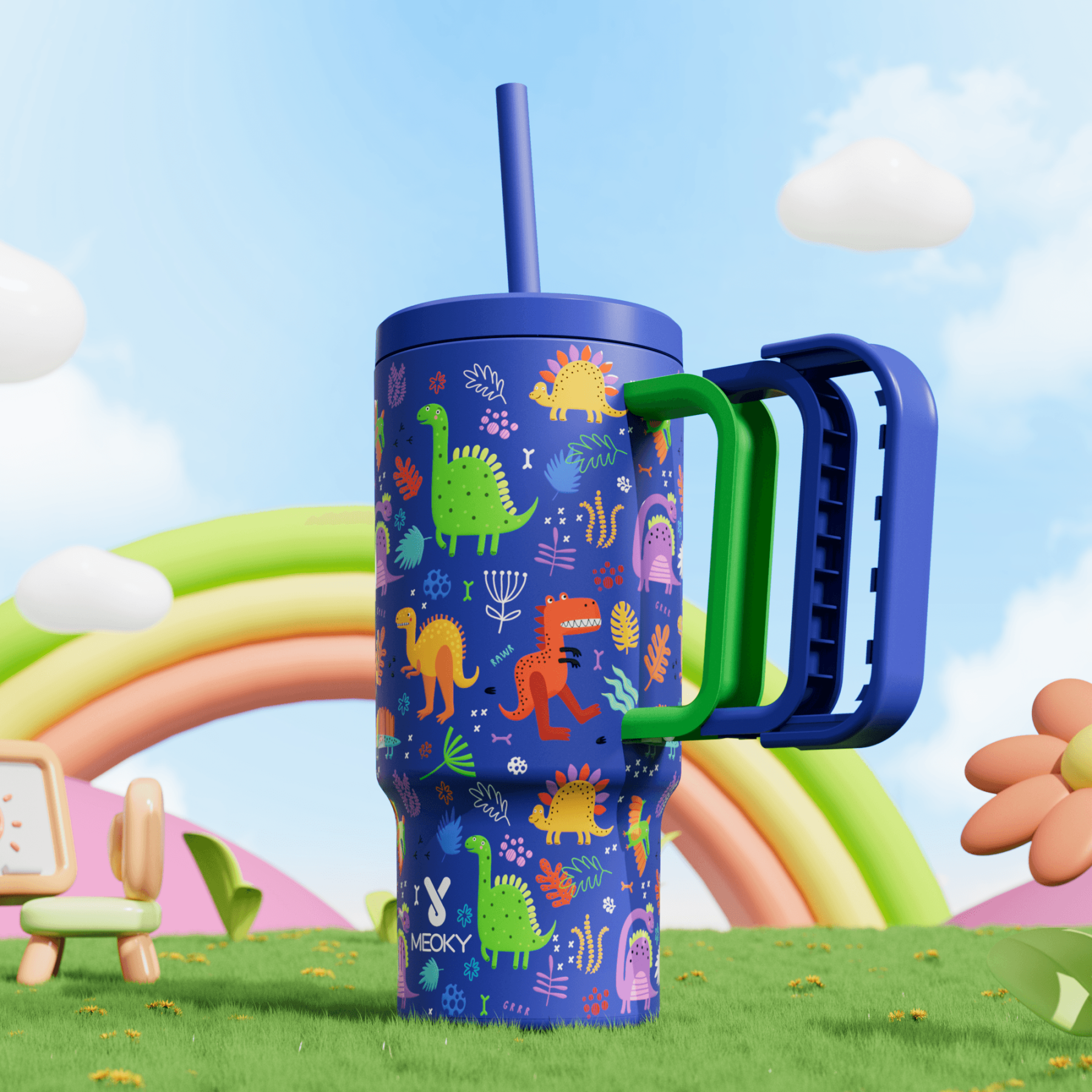 24oz tumbler straw fantasy blue dinosaur