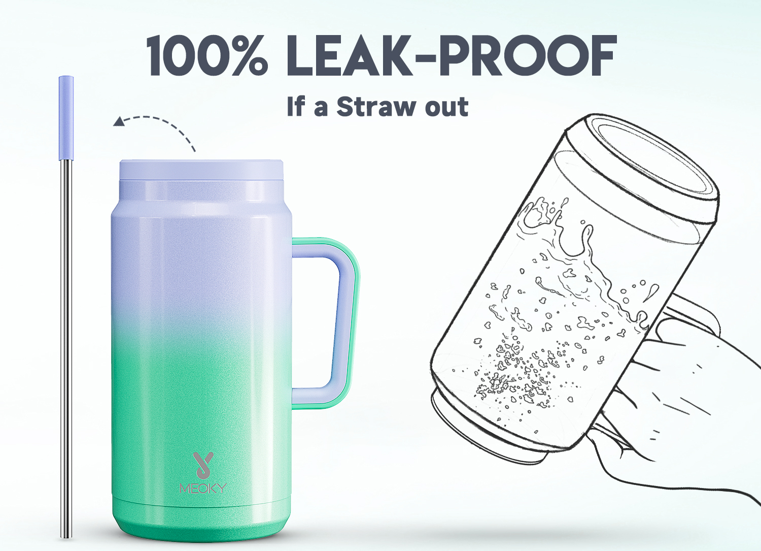 50oz water bottle straw gradient green purple