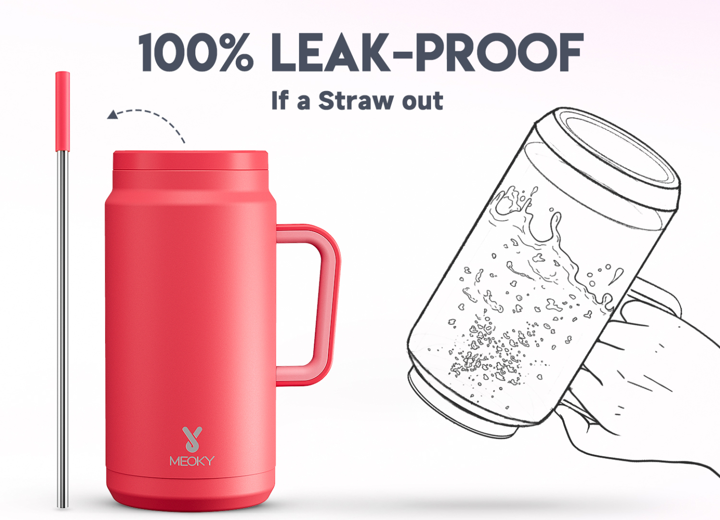 50oz water bottle straw pure rose red