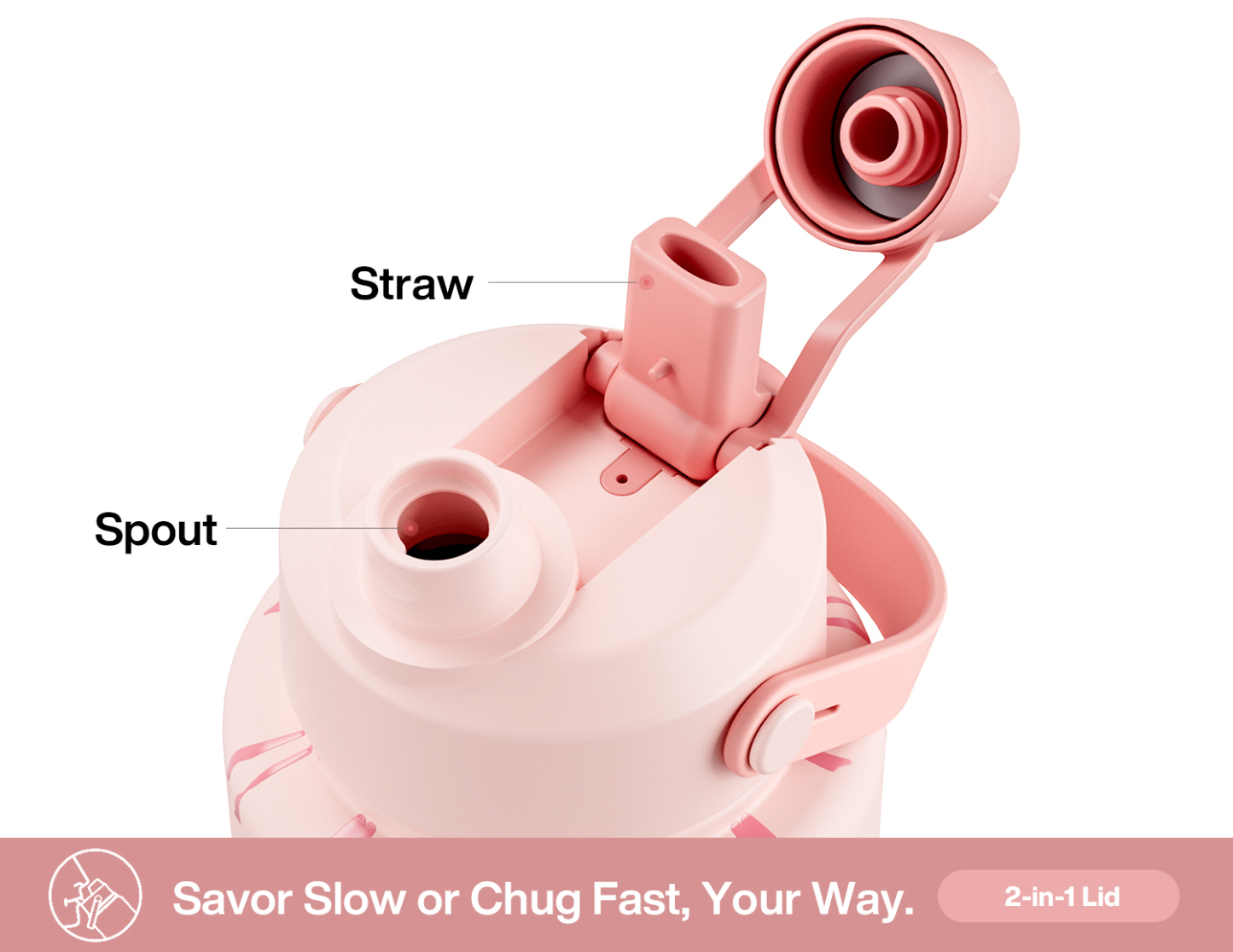 40 oz Insulated Water Bottle with 2-in-1 Straw and Spout Lid Sweetheart Bow